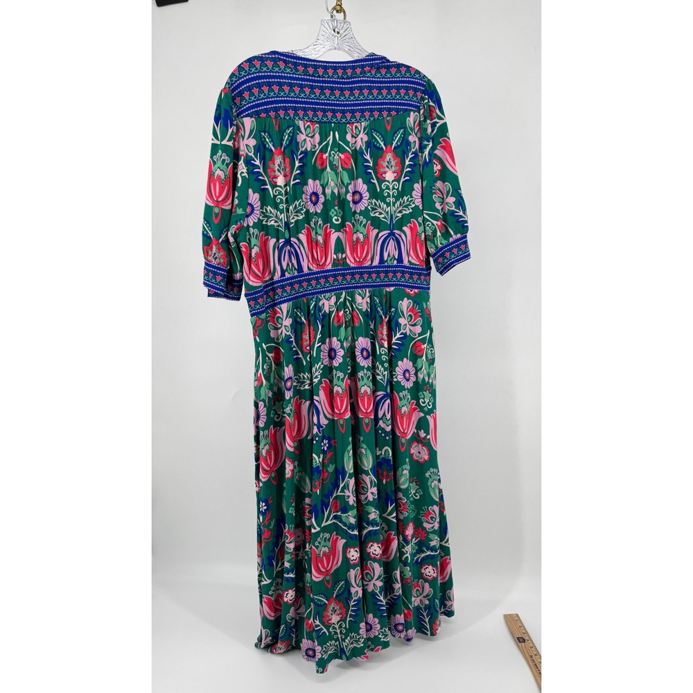 Boden Lily Jersey Maxi Tea Dress Womens 12P Green Floral V-Neck Pockets Boho - Picture 4 of 16